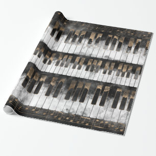Piano keys and Notes - Watercolor and gold Wrapping Paper