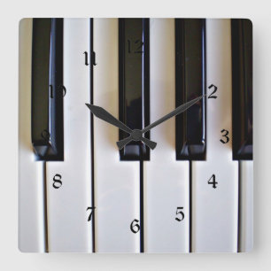 Piano Keys - Black and White Square Wall Clock