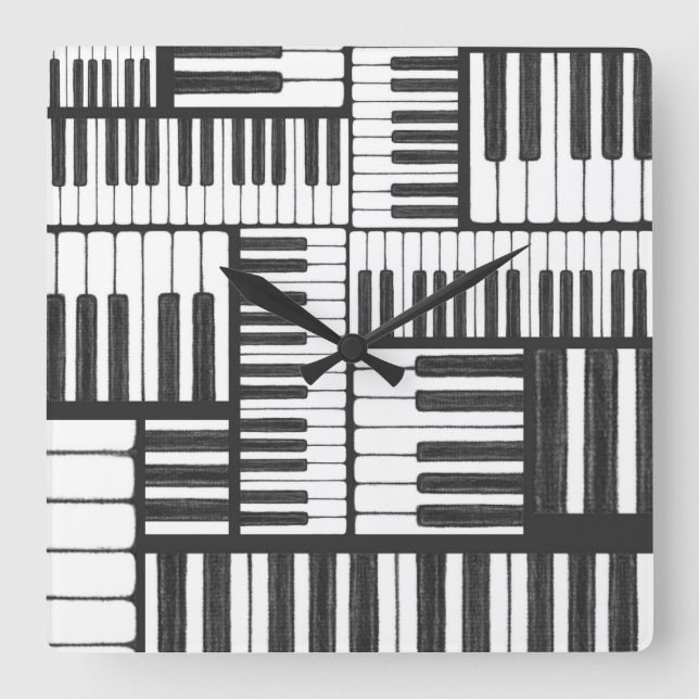 Piano Keys Black and White Wall Clock (Front)