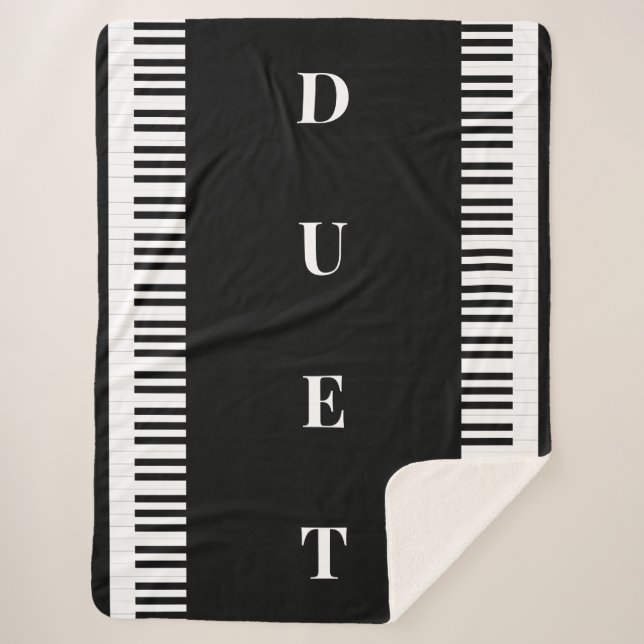 Piano Keys Black White Musical Duet Music Keyboard Sherpa Blanket (Front)