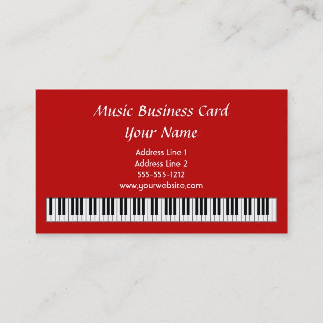 Piano Keys Business Card in Red (Front)
