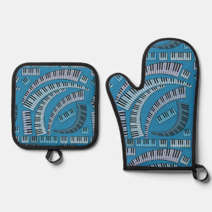 Piano Keys Curved Oven Mitt & Pot Holder Set