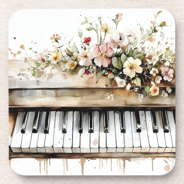 Piano Keys Floral Bouquet Coaster (Front)