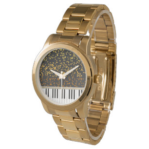Piano Keys Gold Polka Dots Pattern Watch