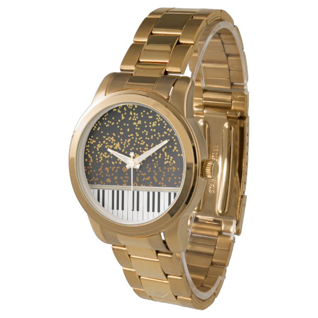 Piano Keys Gold Polka Dots Pattern Watch (Angled)