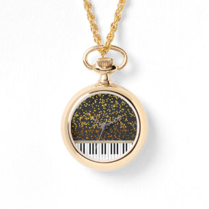 Piano Keys Gold Polka Dots Pattern Watch