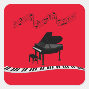 Piano keys, keyboard, and musical notes square sticker
