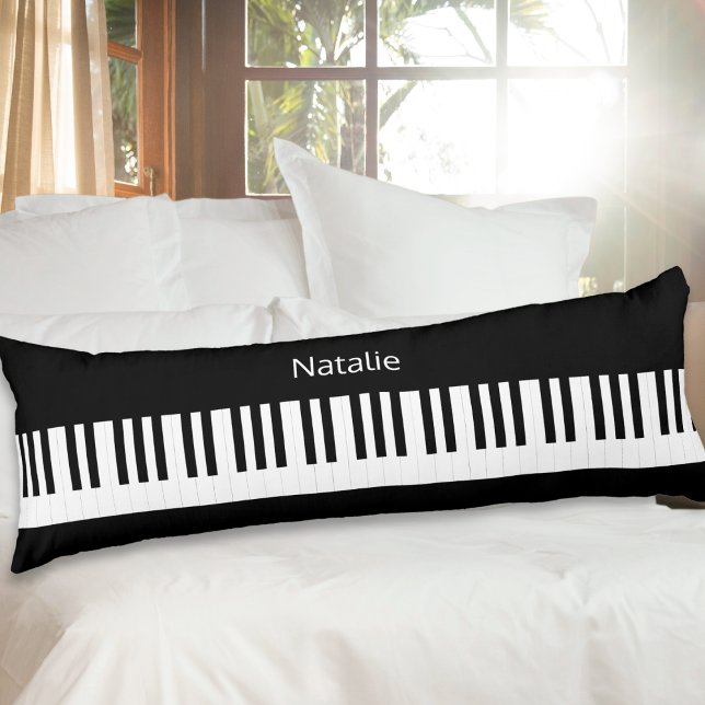 Piano Keys Keyboard Music Black White Personalised Body Cushion (A personalized body pillow with black and white piano keys design, ideal for music lovers)