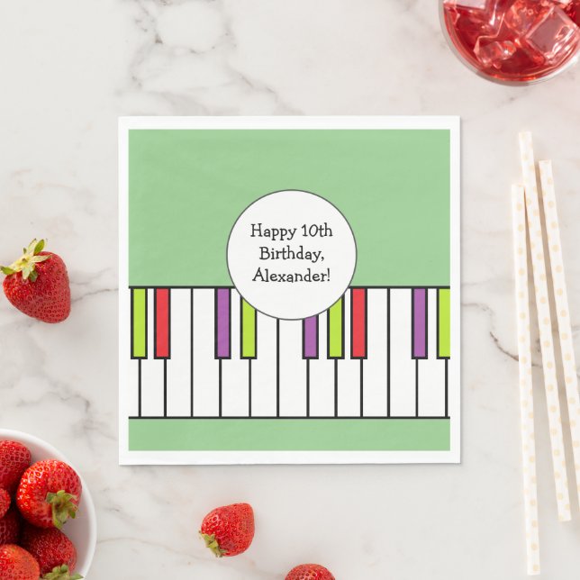 Piano Keys Music Birthday Party Age Personalised Napkin (Insitu)