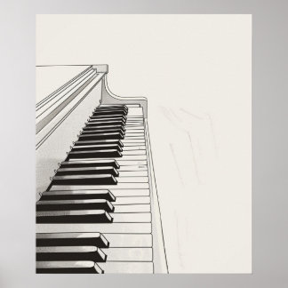Piano keys music minimalist line art poster
