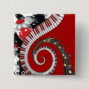 Piano Keys Music Notes Grunge Floral Swirls 15 Cm Square Badge
