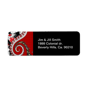 Piano Keys Music Notes Grunge Floral Swirls Return Address Label