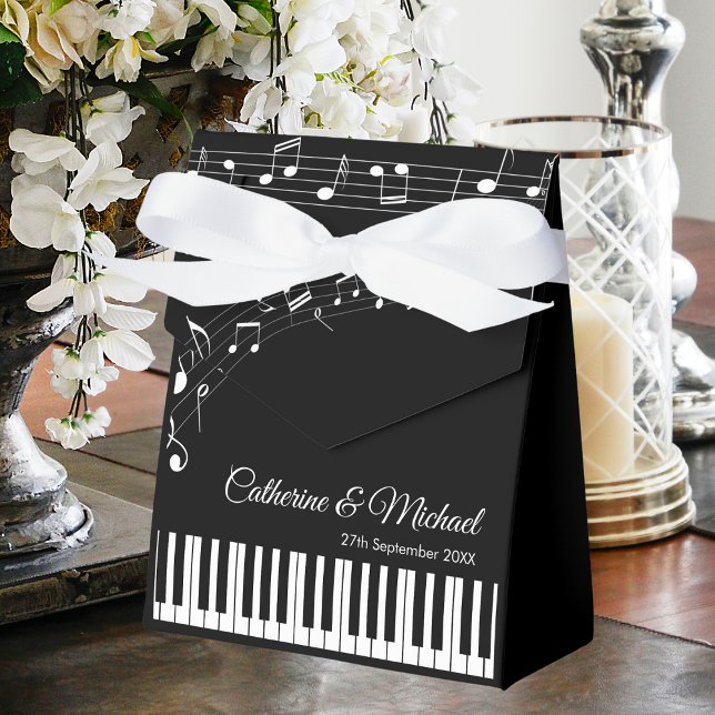 Piano Keys Musical Notes Black & White Wedding Favour Box (Creator Uploaded)