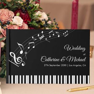 Piano Keys Musical Notes Black & White Wedding Guest Book