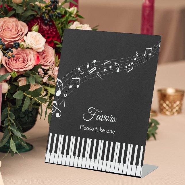 Piano Keys Musical Notes Black & White Wedding Pedestal Sign (Creator Uploaded)