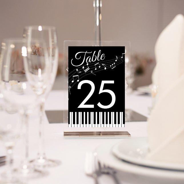 Piano Keys Musical Notes Black & White Wedding Table Number (Creator Uploaded)
