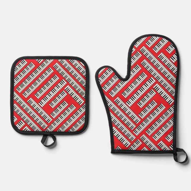 Piano Keys  Oven Mitt & Pot Holder Set (Front)