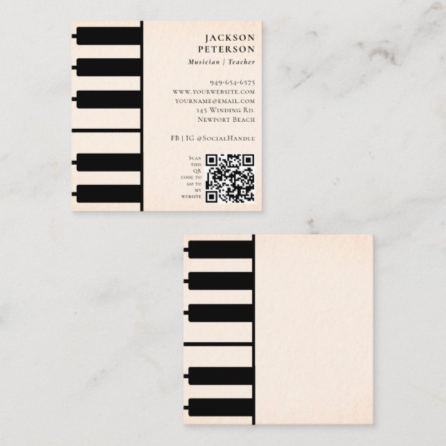 Piano Keys Pianist Musician Music Teacher Peach Square Business Card (Front/Back)
