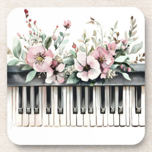 Piano Keys Pink Floral Bouquet beverage coaster