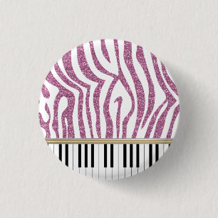 Piano Keys Pink Glitter Zebra Print 3 Cm Round Badge