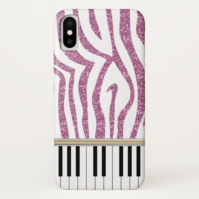Piano Keys Pink Glitter Zebra Print Case-Mate iPhone Case (Back)