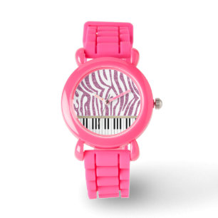 Piano Keys Pink Glitter Zebra Print Watch