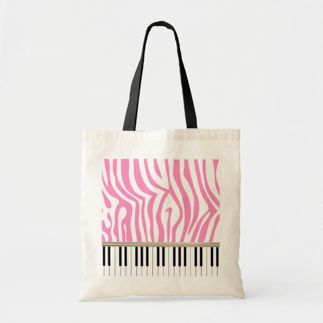 Piano Keys Pink Zebra Print Tote Bag (Front)