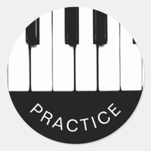 Piano Keys, "PRACTICE"  Classic Round Sticker