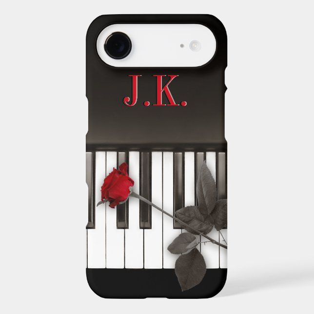 Piano Keys Red Rose Music Monogram Case-Mate iPhone Case (Back)