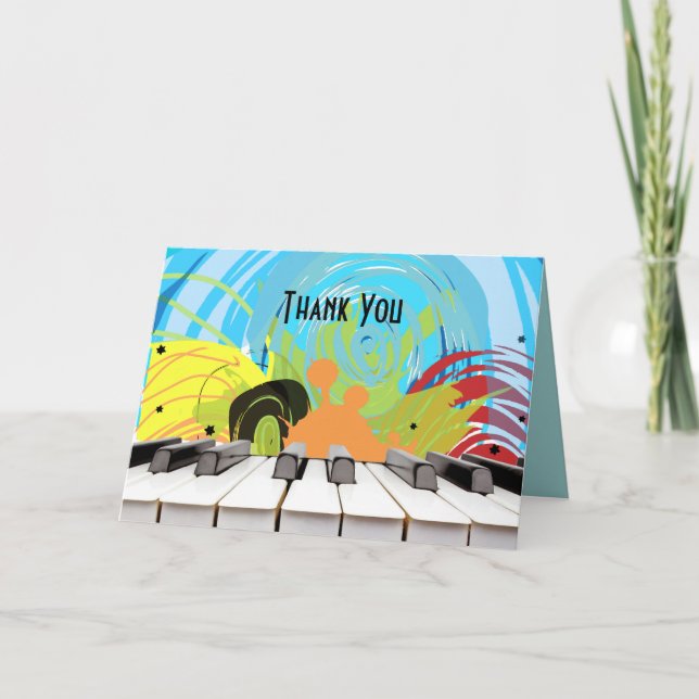 PIANO KEYS & STARS Bar Bat Mitzvah Thank You Card (Front)