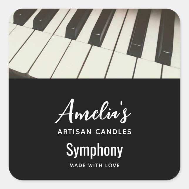 Piano Keys - Stylish B&W Photo Candle Business Square Sticker (Front)
