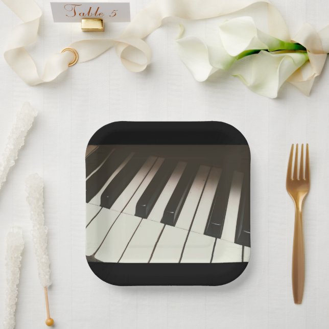 Piano Keys - Stylish Black & White Photograph Paper Plate (Wedding)