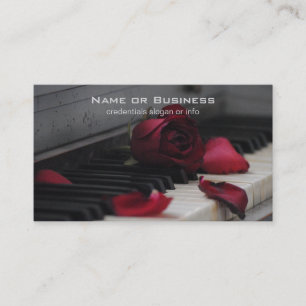 Piano Keys with a Red Rose Business Card