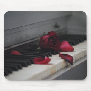 Piano Keys with a Red Rose Mouse Pad