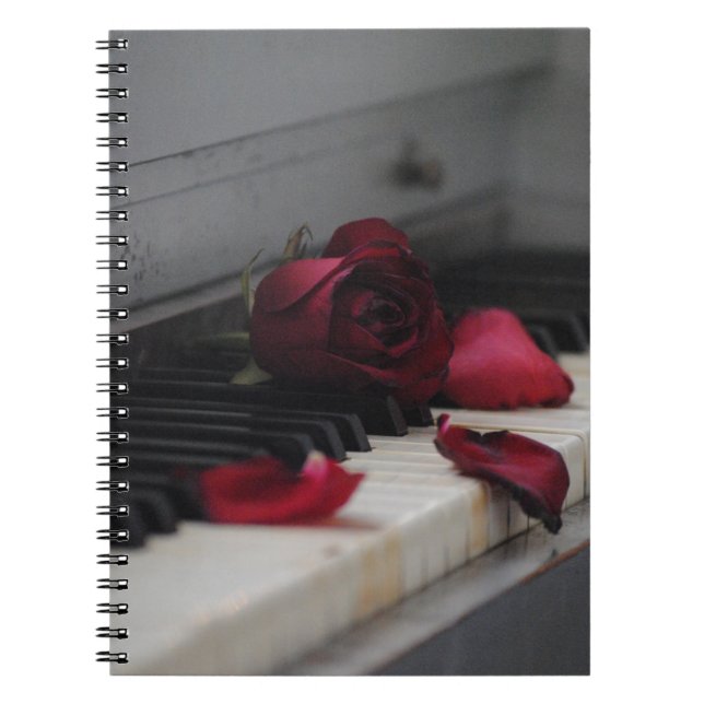 Piano Keys with a Red Rose Notebook (Front)