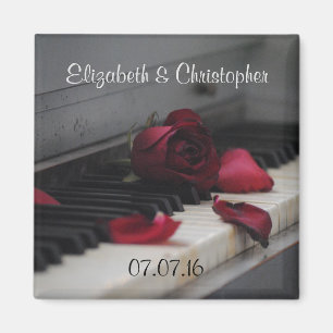 Piano Keys with a Red Rose Wedding Magnet