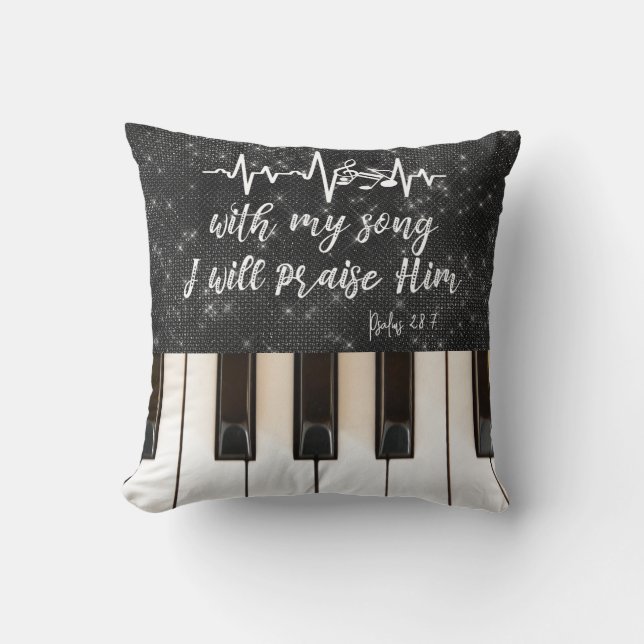 Piano Keys with Psalms Scripture Quote Cushion (Front)