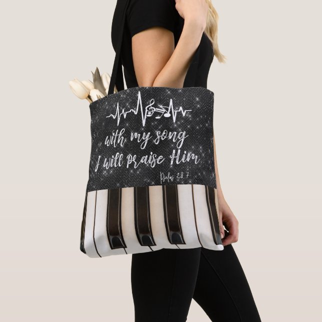 Piano Keys with Scripture Quote Tote Bag (Close Up)