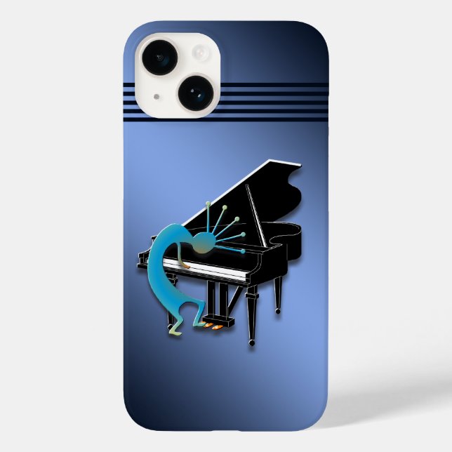 Piano Kokopelli in Blue Case-Mate iPhone Case (Back)