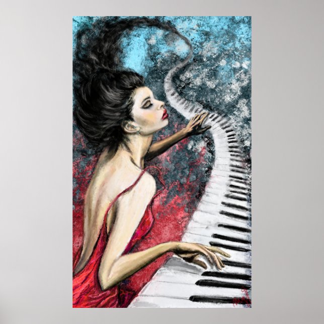 Piano Lady Feeling Music Poster Print - Painting (Front)