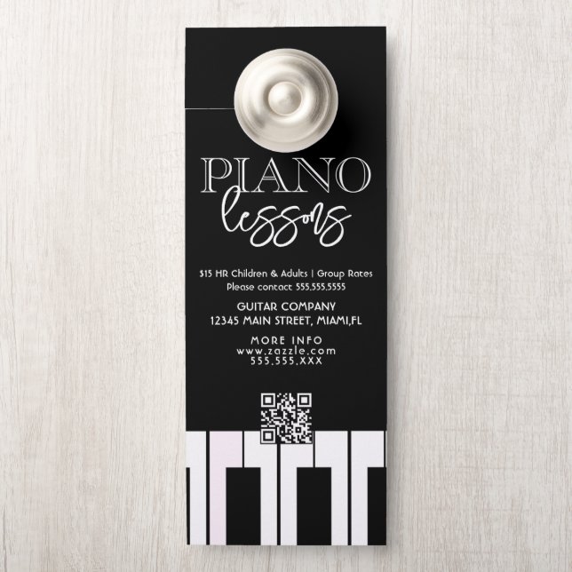 Piano Lessons Adult Children Business  Door Hanger (On Knob)