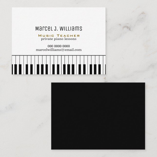Piano Lessons Music Teacher black/white Business Card (Front/Back)