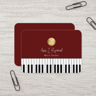 Piano Lessons Music Teacher elegant red Business Card