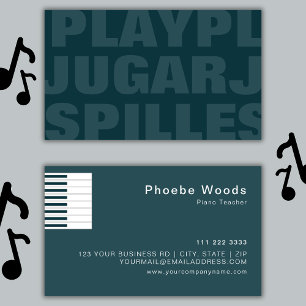 Piano Lessons Music Teacher Simple Modern Bold Business Card