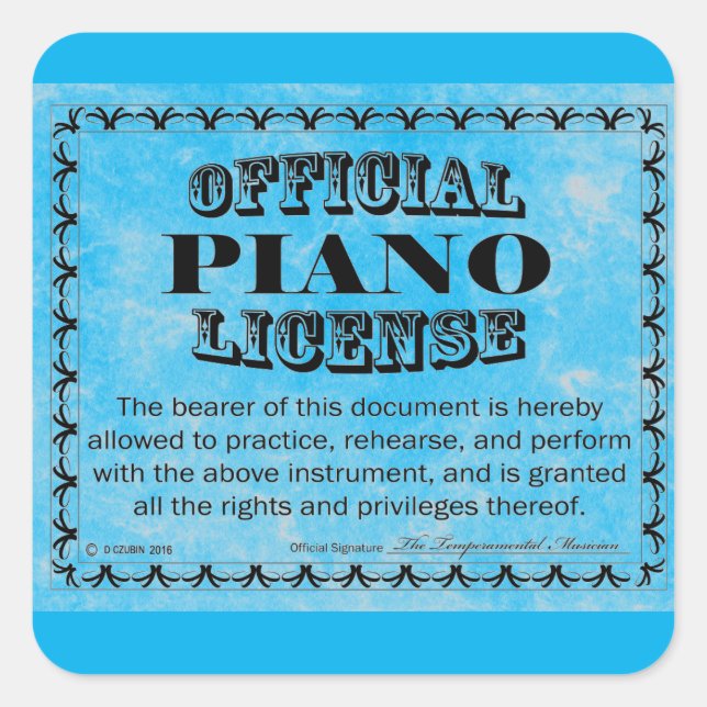 Piano License Square Sticker (Front)