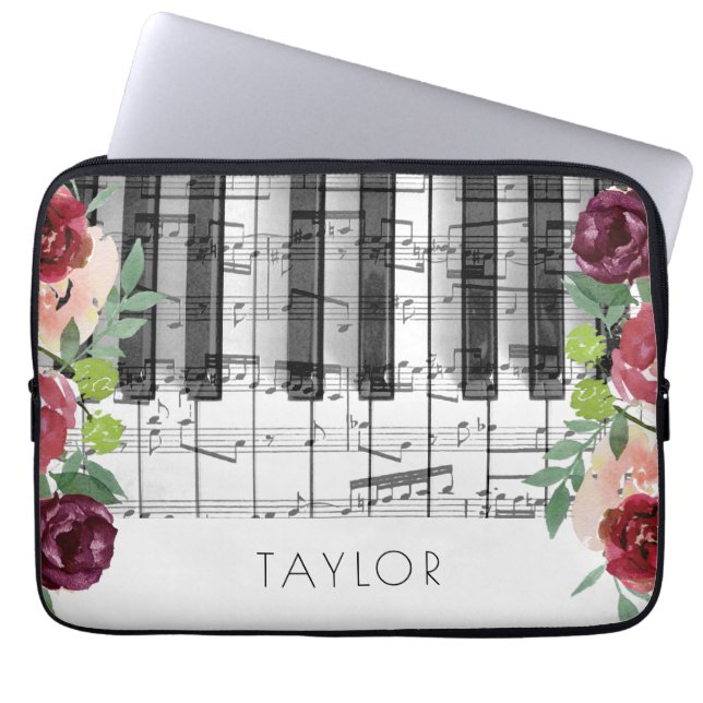 Piano marsala flowers laptop sleeve (Front)