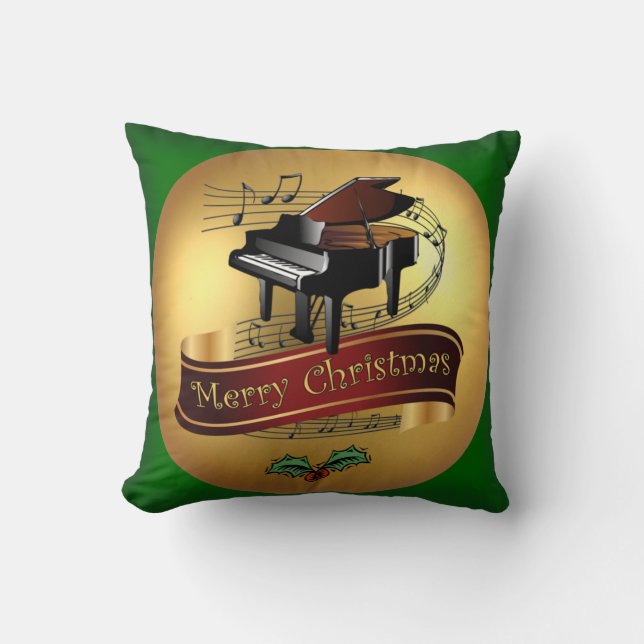 Piano ~ Merry Christmas & Musical Scroll ~  Cushion (Front)