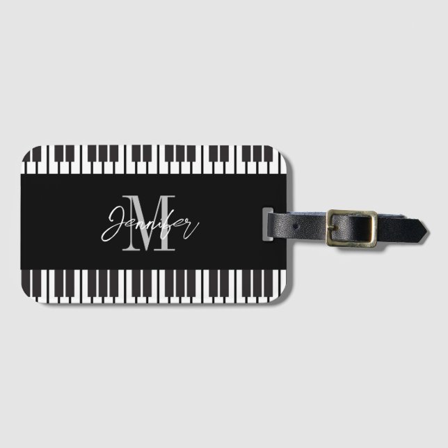  Piano Monogram Name Personalised Luggage Tag (Front Horizontal)