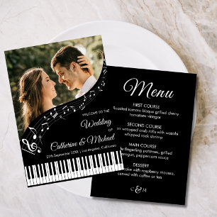 Piano Music Black & White Photo Monogram Wedding Menu