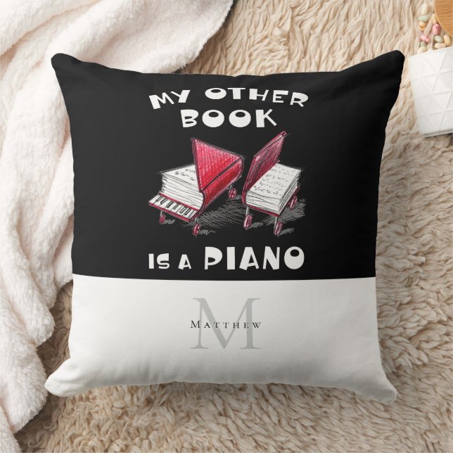 Piano Music Book Drawing Personalised Monogram 🎶 Cushion (Blanket)